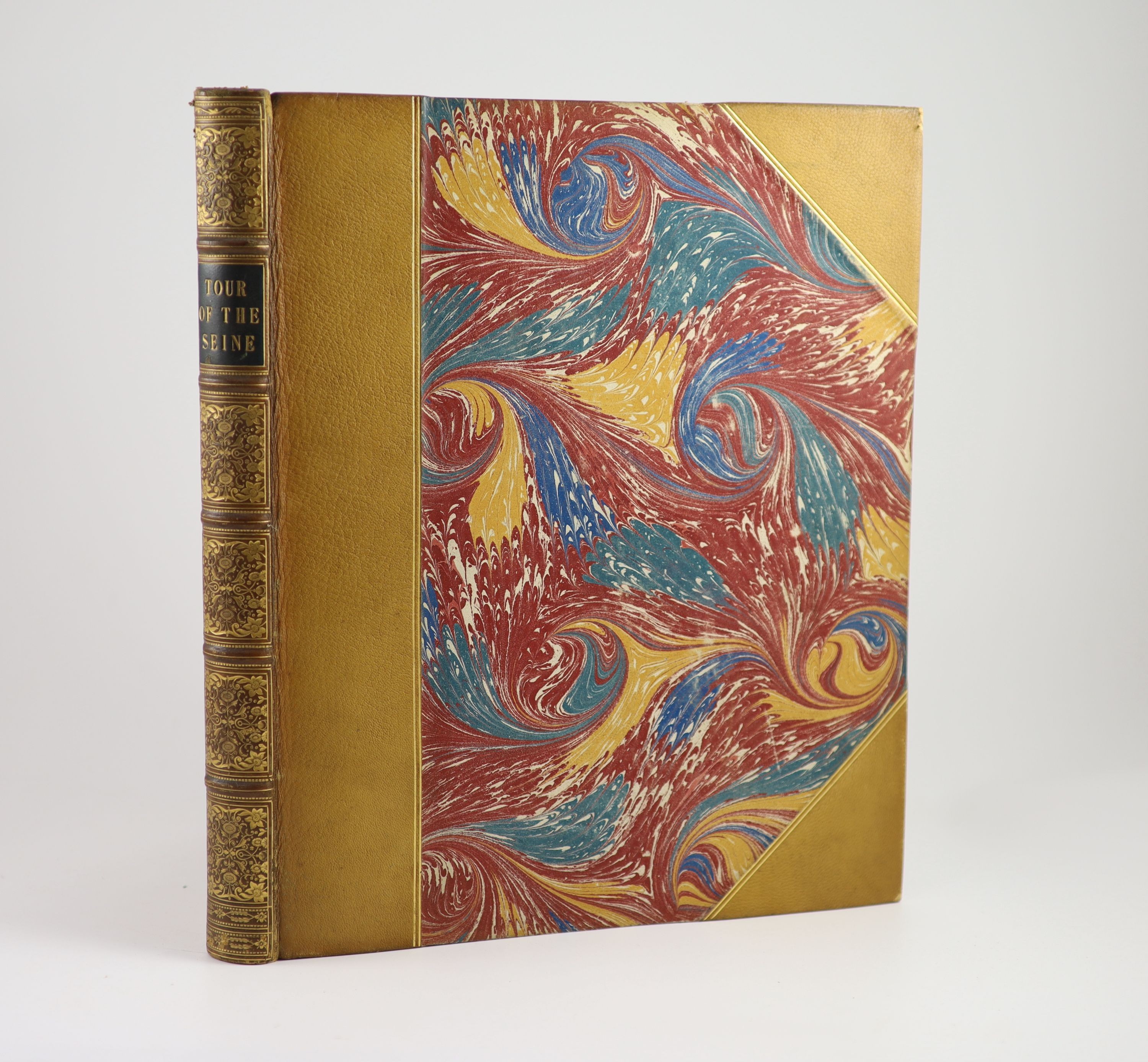 Sauvan, Jean Baptiste Balthazar - Picturesque Tour of the Seine, from Paris to the Sea, qto, later half yellow levant morocco extra, with map, title vignette and 24 plates, all hand-coloured, R. Ackermann, London, 1821